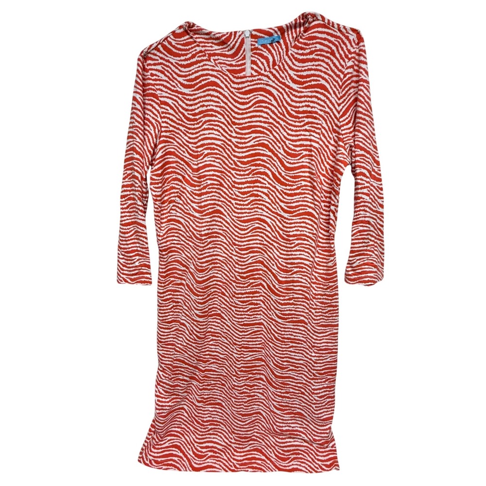 J.McLaughlin Orange White Zebra Sheath Dress 3/4 Sleeve Size M Catalina Cloth